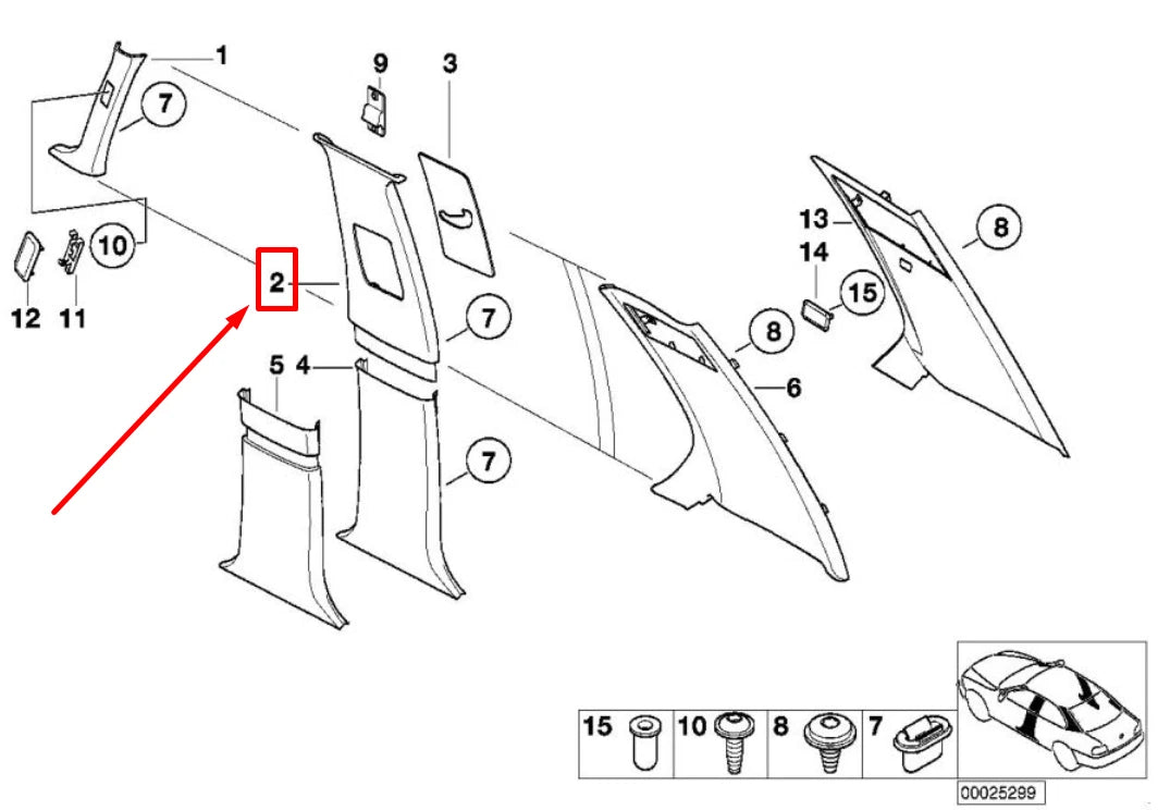 NEW BMW 7 E38 RIGHT UPPER B-PILLAR COVER 51438250932 8250932 ORIGINAL