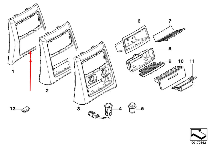 NEW BMW 3 E90 REAR CENTER CONSOLE COVER 51167145683 7145683 2008 ORIGINAL