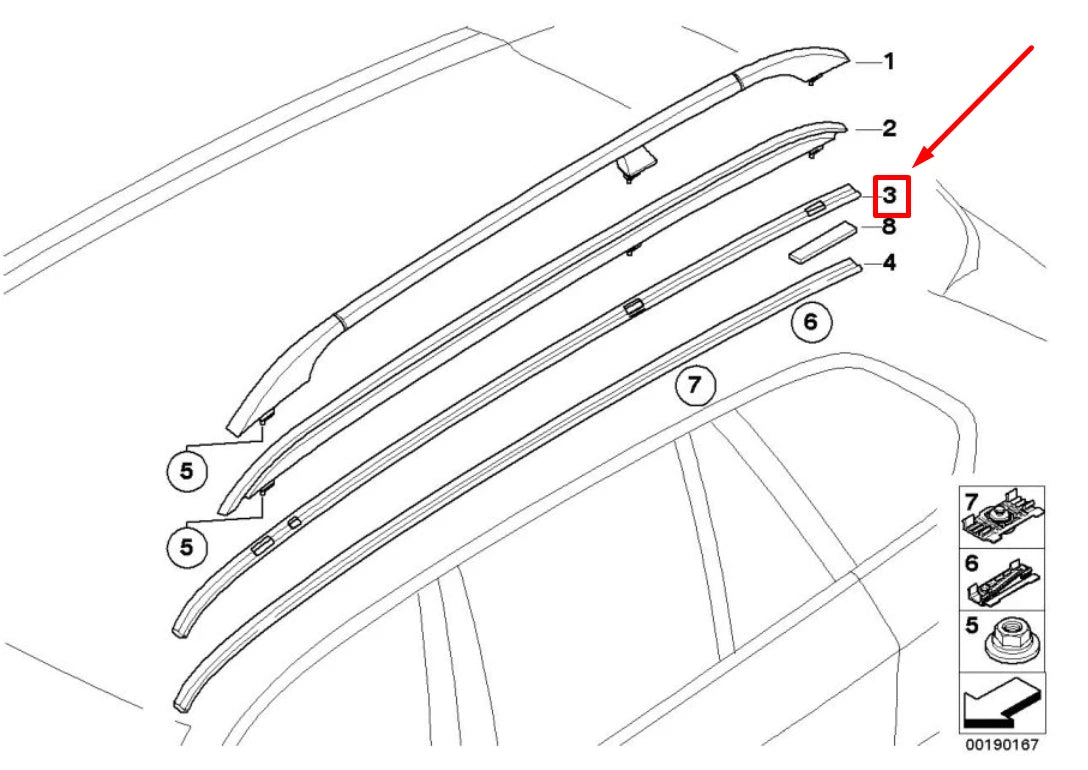 NEW BMW X5 E70 LEFT ROOF MOLDING 51137250391 7250391 ORIGINAL