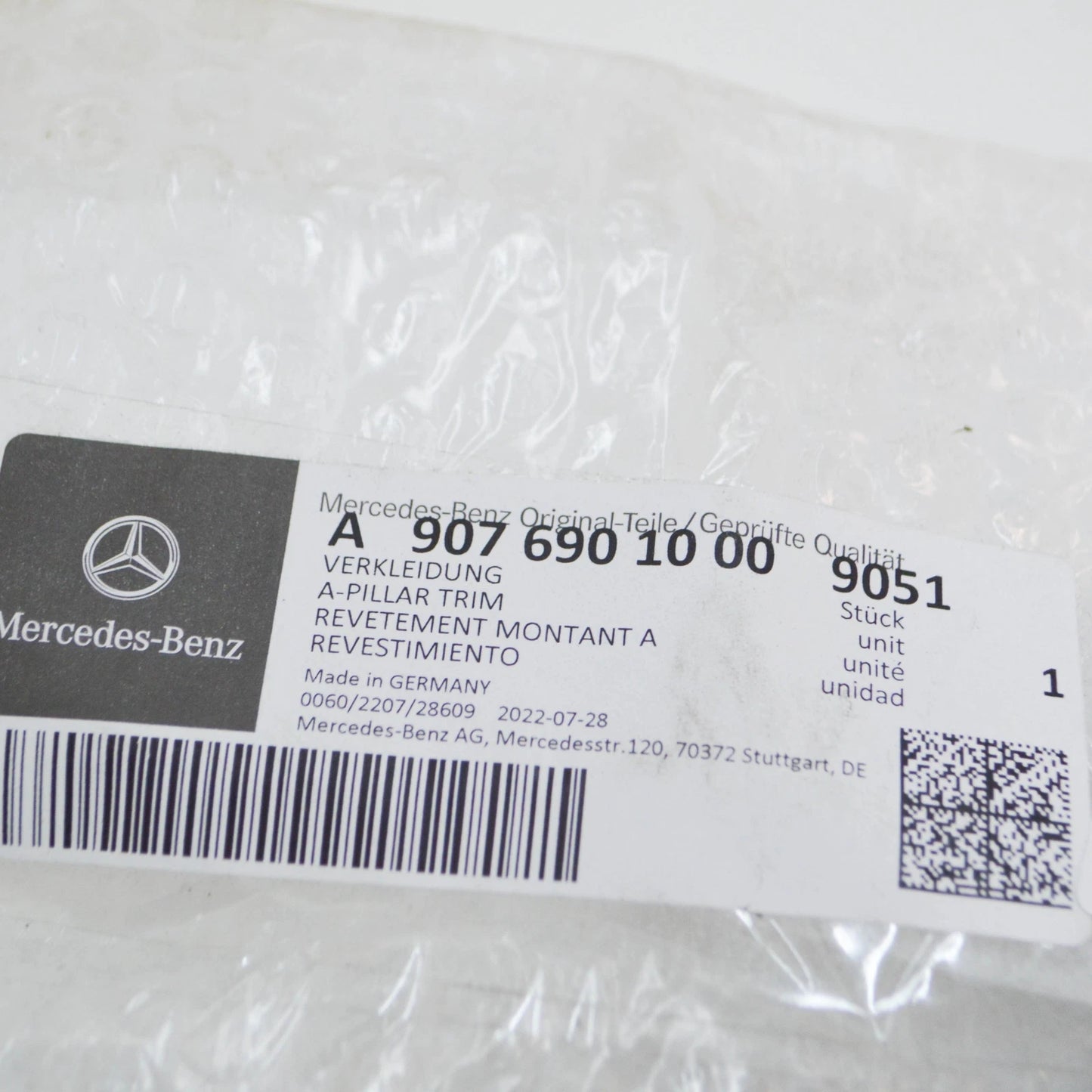 NEW MB SPRINTER W907 LEFT A-PILLAR UPPER TRIM A90769010009051 ORIGINAL