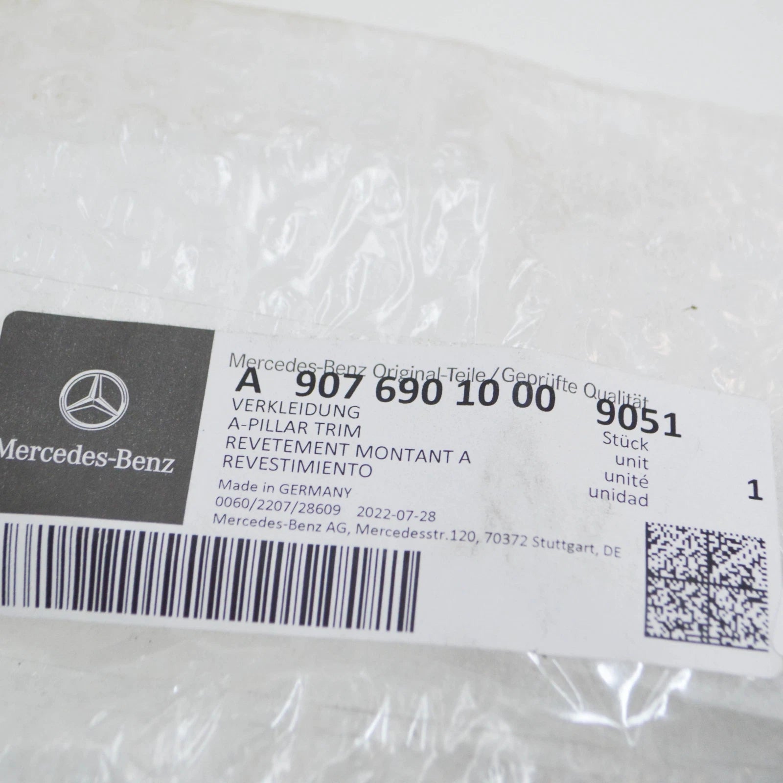 NEW MB SPRINTER W907 LEFT A-PILLAR UPPER TRIM A90769010009051 ORIGINAL