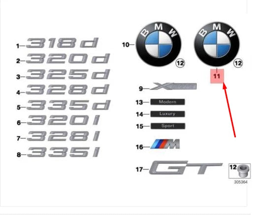 NEW BMW 3 GRAN TURISMO F34 REAR TRUNK LID EMBLEM 51147301062 7301062 ORIGINAL