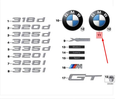 NEW BMW 3 GRAN TURISMO F34 REAR TRUNK LID EMBLEM 51147301062 7301062 ORIGINAL