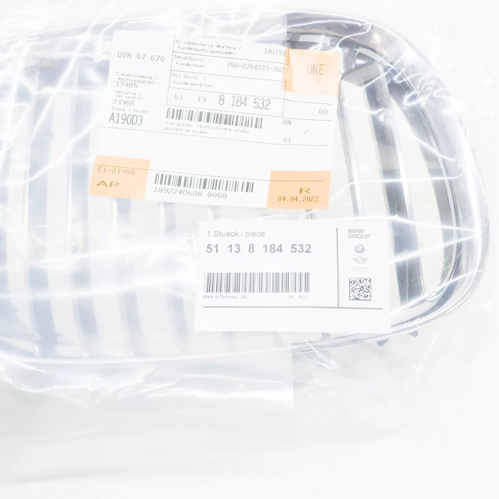 NEW BMW E39 FRONT RADIATOR KIDNEY CHROME GRILLE RIGHT 8184532 51138184532