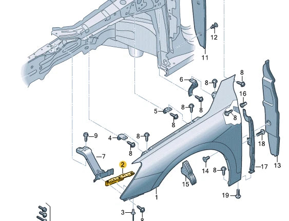 NEW AUDI A3 LIMOUSINE 8Y FRONT RIGHT FENDER HOLDER 8Y0821092A ORIGINAL