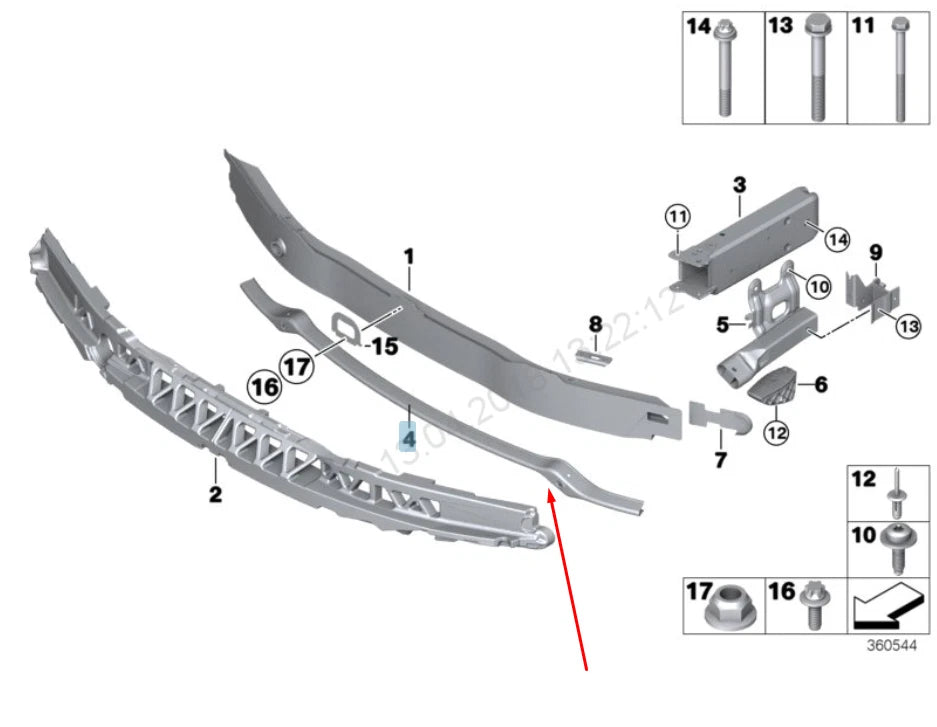 NEW BMW 3 GT F34 FRONT BUMPER LOWER CRASH BAR 51117294912 7294912 2016 ORIGINAL