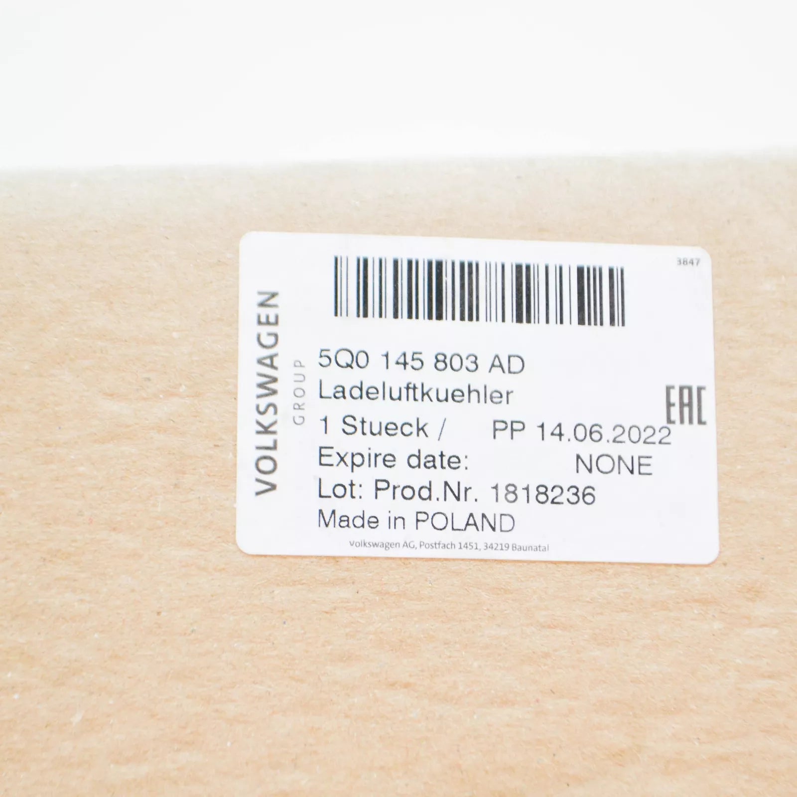 NEW VOLKSWAGEN ARTEON CHARGE AIR COOLER 5Q0145803AD ORIGINAL