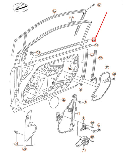 NEW VOLKSWAGEN UP FRONT LEFT OUTER WINDOW APERTURE SEAL 1S4837477A5AP ORIGINAL