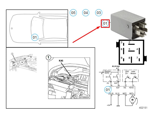 NEW BMW 3 E36 FOLDING SLIDING ROOF RELAY 61352494828 ORIGINAL