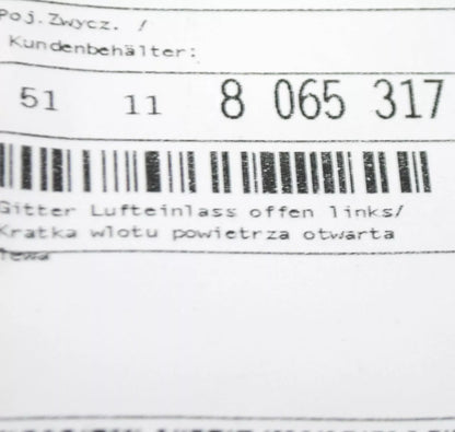 NEW BMW M5 F90 FRONT LEFT BUMPER OPEN GRILLE 51118065317 ORIGINAL