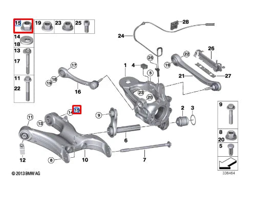NEW BMW X5 E70 REAR AXLE SUPPORT WHEEL HEX NUT 33306771102 ORIGINAL