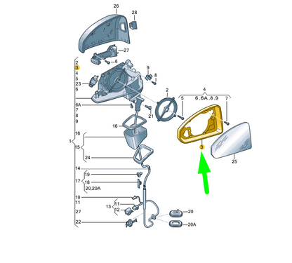 NEW AUDI A4 B9 FRONT LEFT EXTERIOR DOOR MIRROR FRAME 8W08572399B9 ORIGINAL