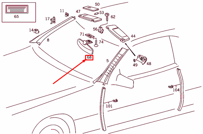 new mercedes-benz sl r129 inside rear view mirror a12981000179051 original