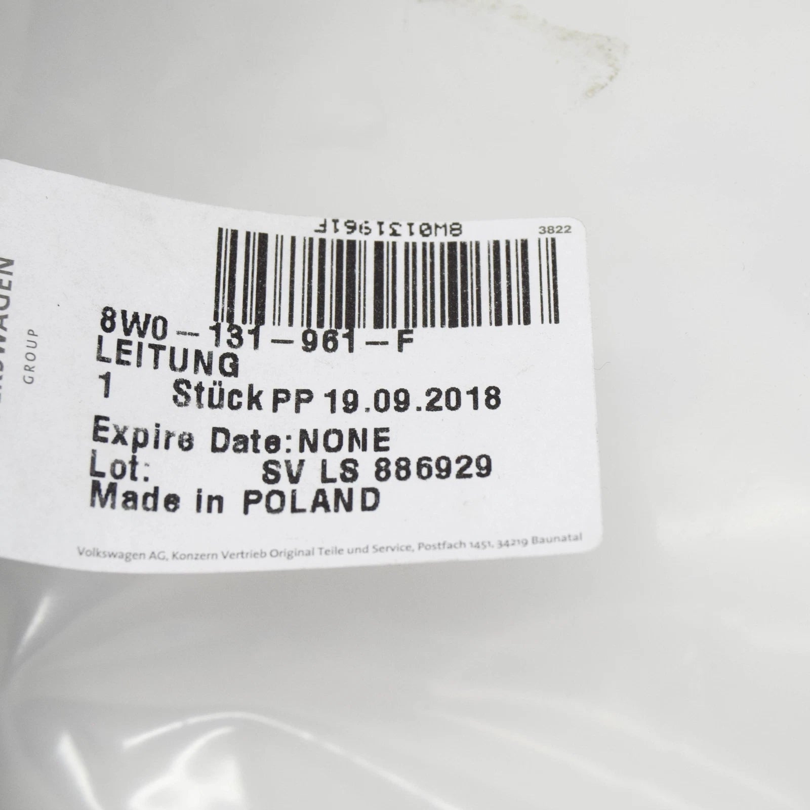 NEW AUDI A4 B9 REDUCING AGENT TRANSFER LINE 8W0131961F ORIGINAL