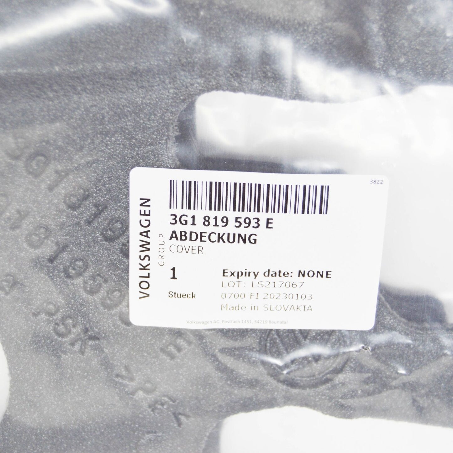 NEW VOLKSWAGEN PASSAT B8 3G AIR HOSE DUCT COVER LHD 3G1819593E ORIGINAL