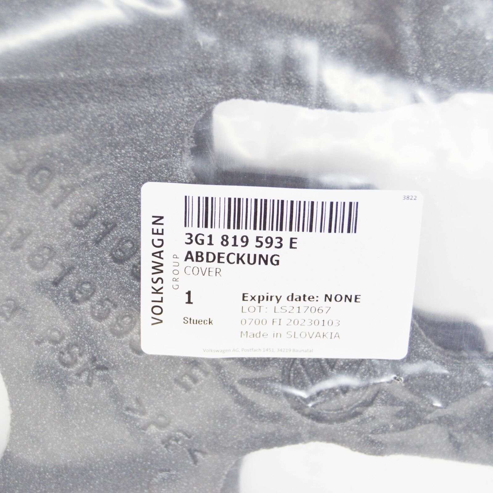 NEW VOLKSWAGEN PASSAT B8 3G AIR HOSE DUCT COVER LHD 3G1819593E ORIGINAL