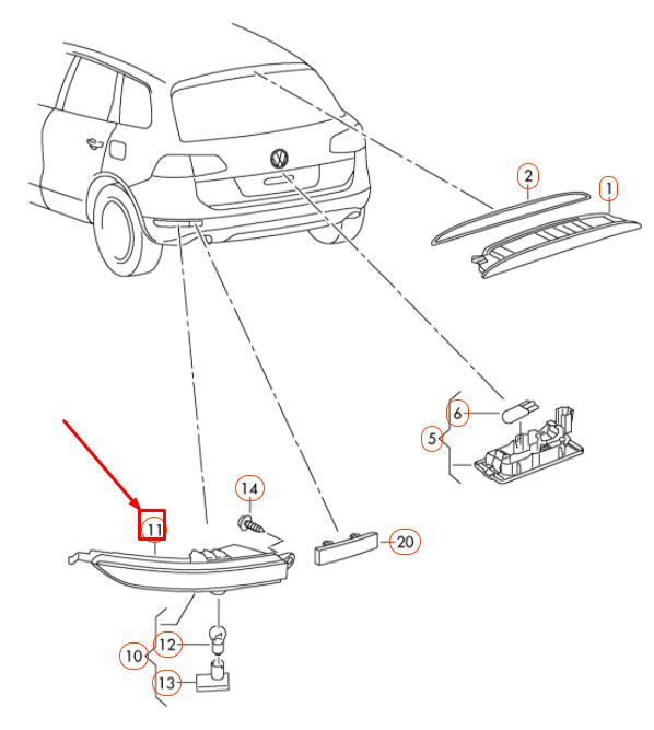 NEW VW TOUAREG 7P MK2 REAR LEFT BUMPER TRIM WITH REFLECTOR C ORIGINAL