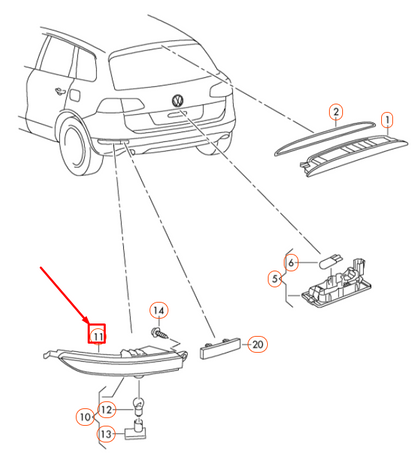 NEW VW TOUAREG 7P MK2 REAR LEFT BUMPER TRIM WITH REFLECTOR C ORIGINAL