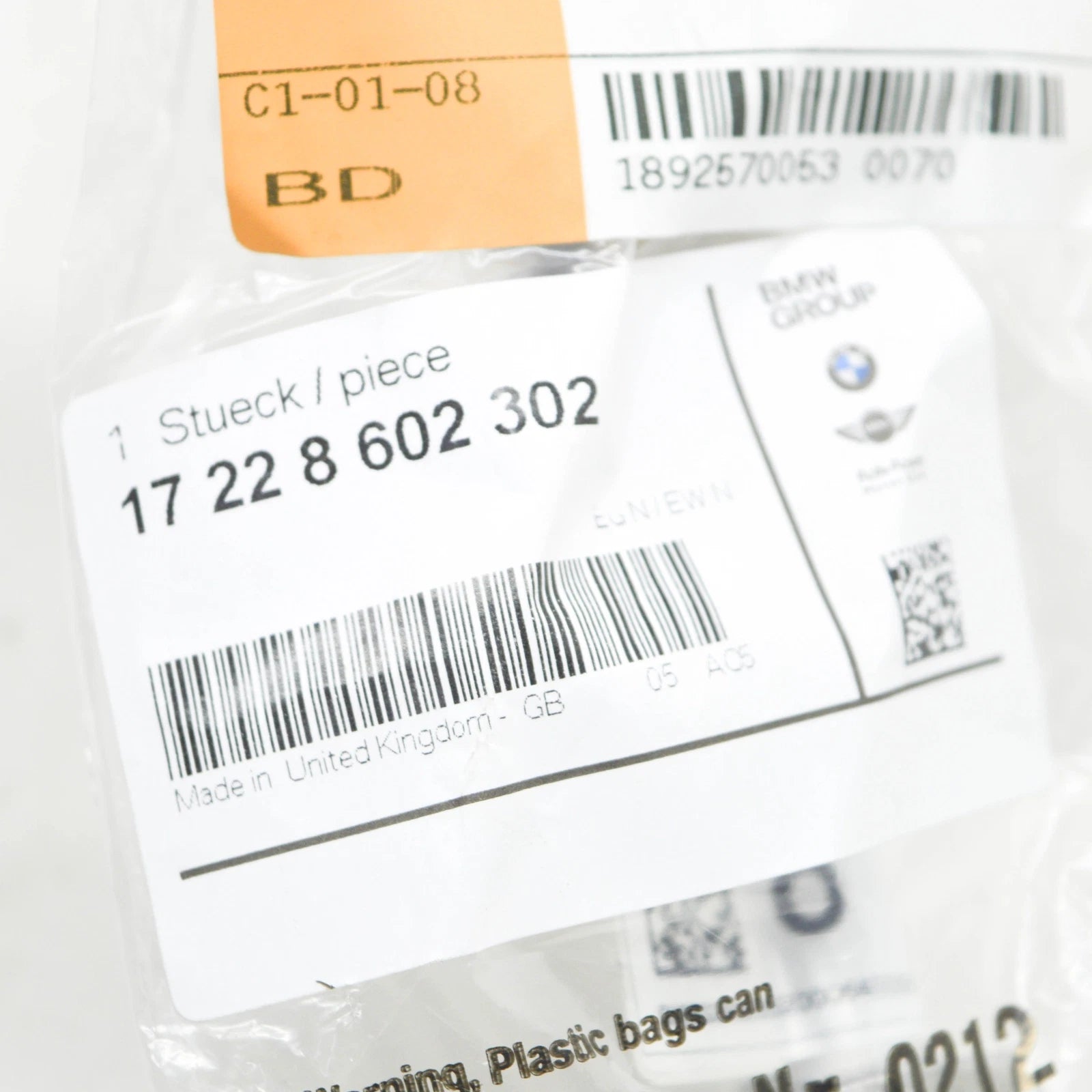 NEW BMW 5 G30 TRANSMISSION OIL COOLER FEED LINE 17228602302 ORIGINAL