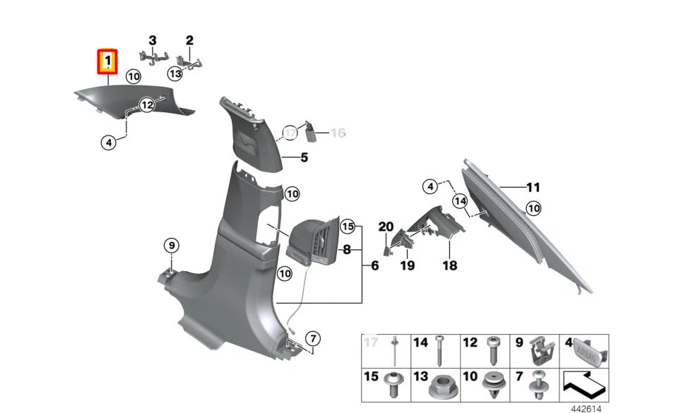 NEW BMW 7 G11 G12 FRONT RIGHT A PILLAR TRIM 51438062824 ORIGINAL