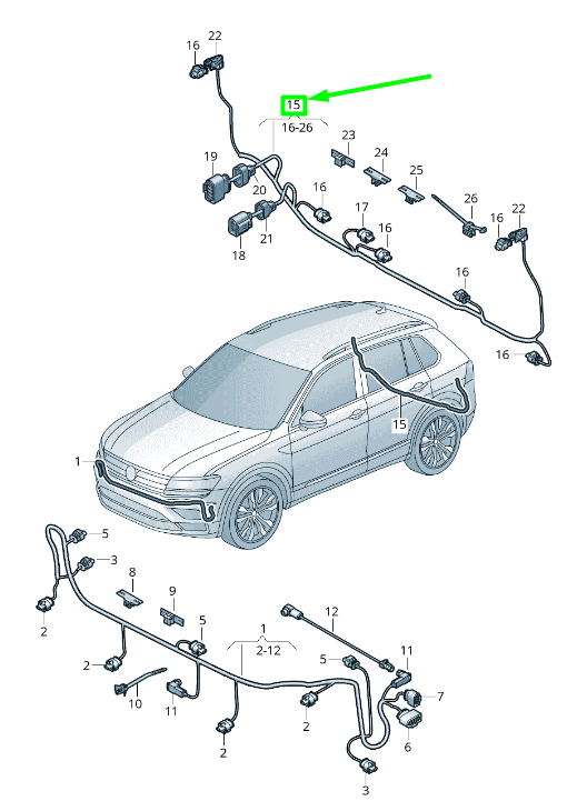new volkswagen tiguan ad mk2 rear parking aid wiring 5na971104n original