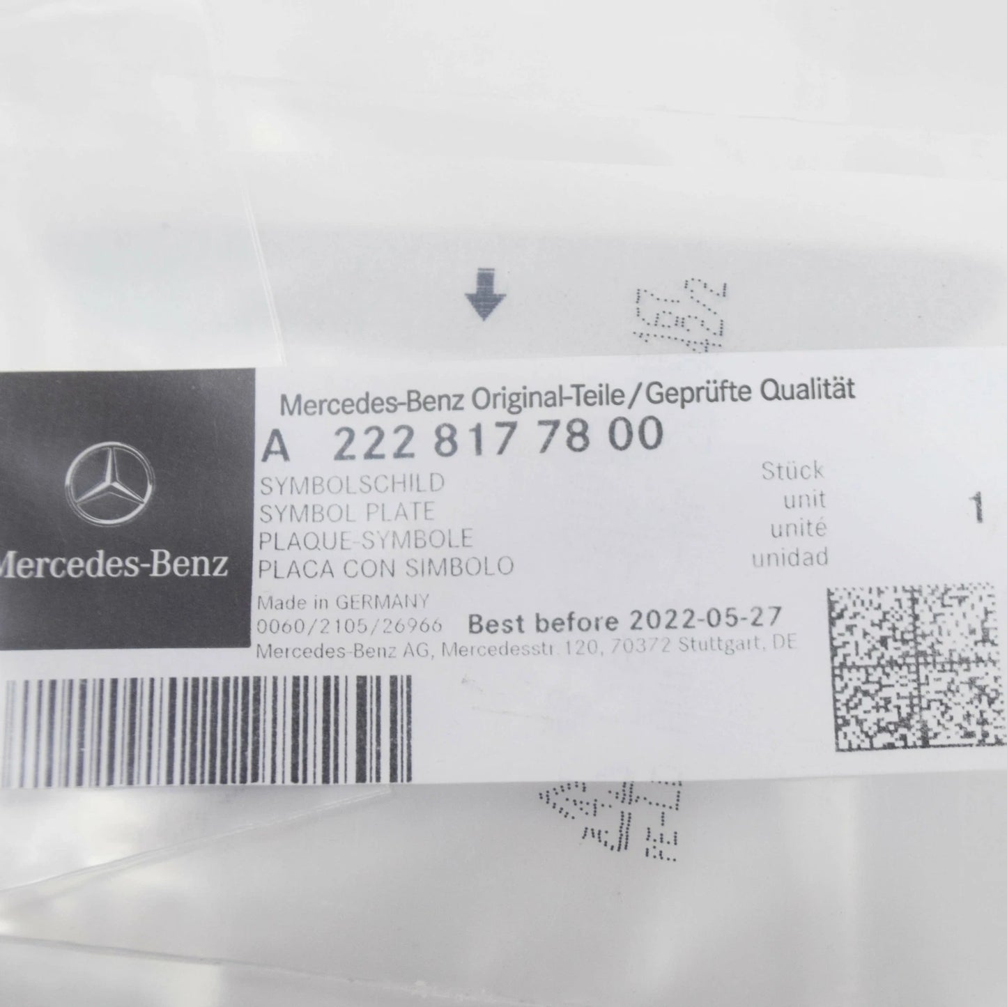 NEW MERCEDES-BENZ E W213 FRONT FENDER SYMBOL PLATE A2228177800 ORIGINAL