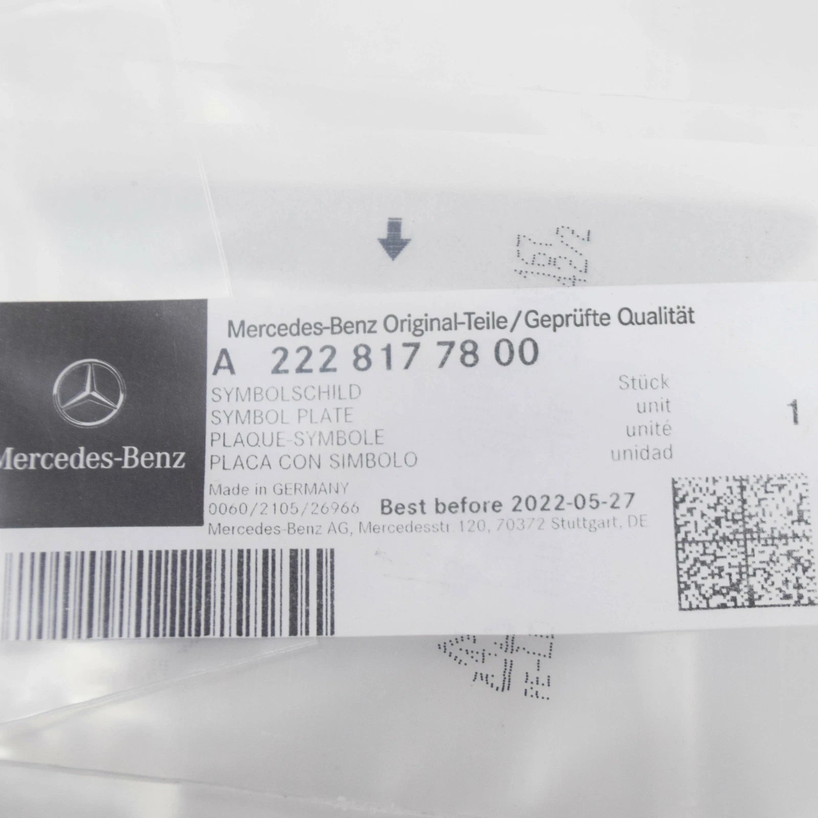 NEW MERCEDES-BENZ E W213 FRONT FENDER SYMBOL PLATE A2228177800 ORIGINAL