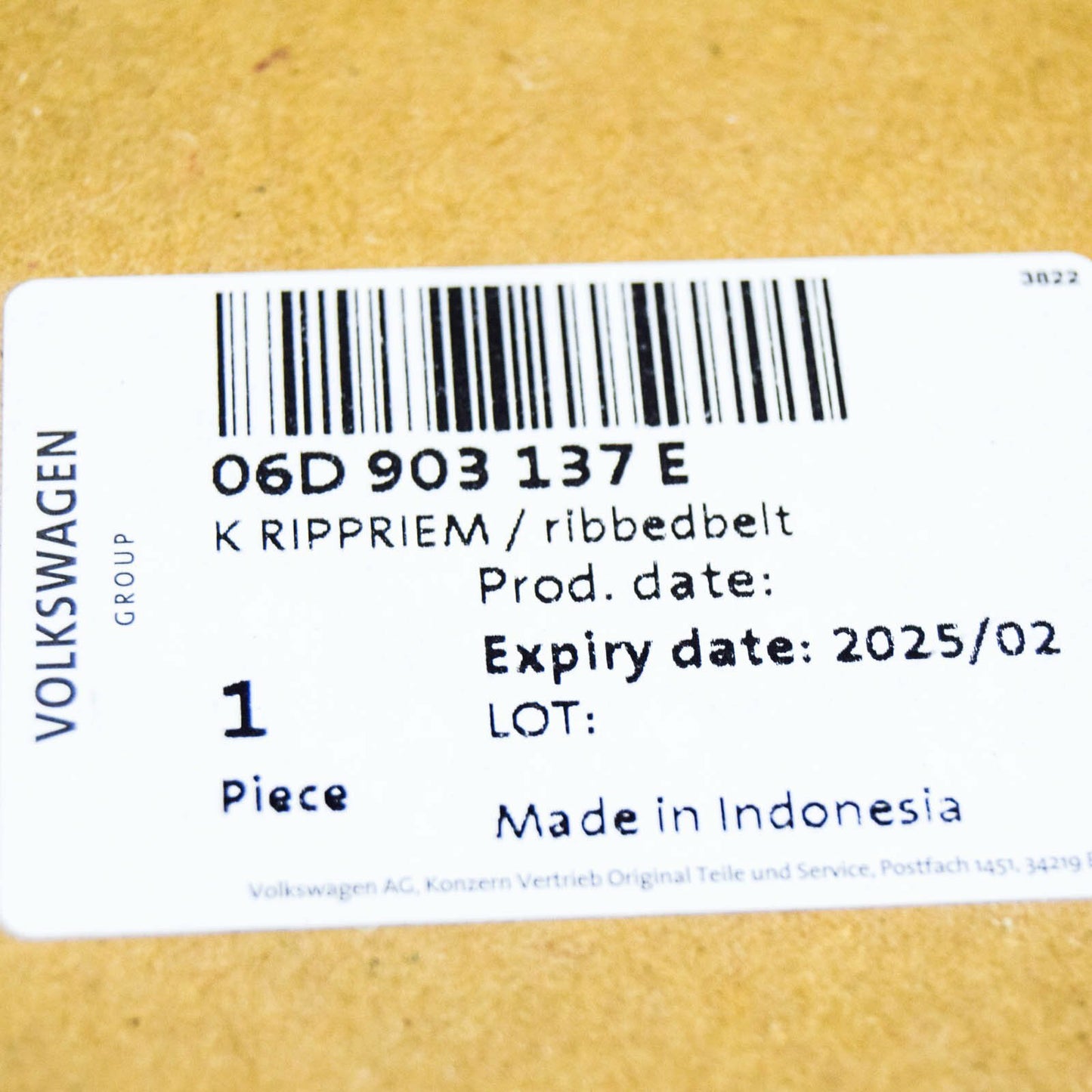 NEW AUDI A4 B6 ACCESSORY POLY V-BLET 06D903137E ORIGINAL