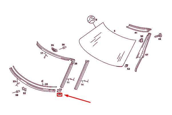 NEW MERCEDES-BENZ SL R107 WINDSHIELD LEFT OUTER MOUDING A1076713530 ORIGINAL