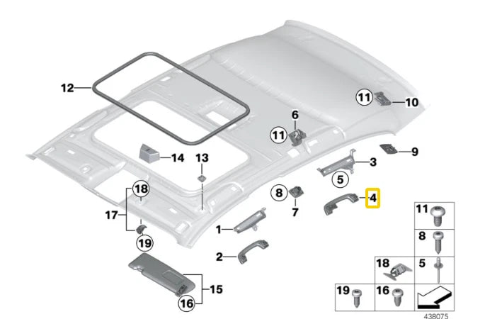 NEW BMW 1 F20 REAR RIGHT ROOF GRAB HANDLE 51167464442 7464442 ORIGINAL