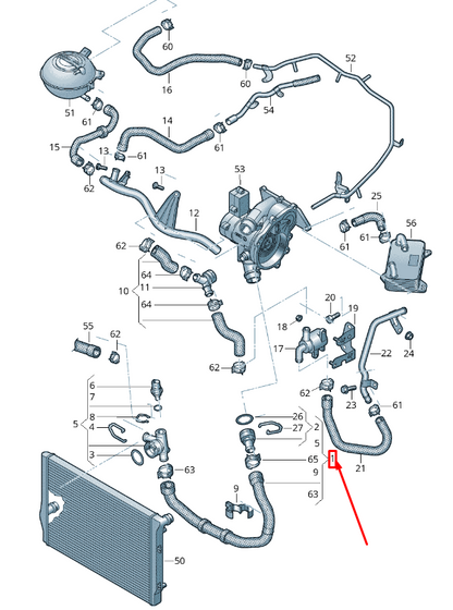 new audi q2 right water coolant hose 5q0122051eg original