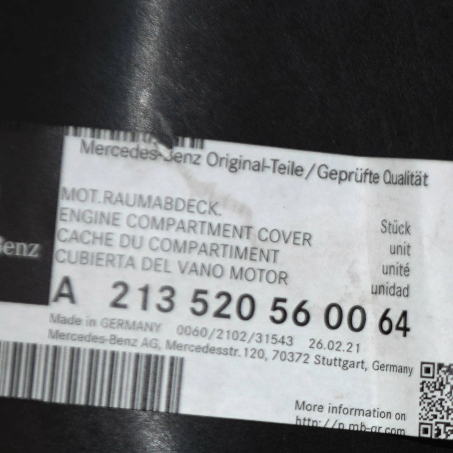 NEW MB E W213 FRONT LEFT ENGINE COMPARTMENT BOTTOM COVER A213520560064 ORIGINAL