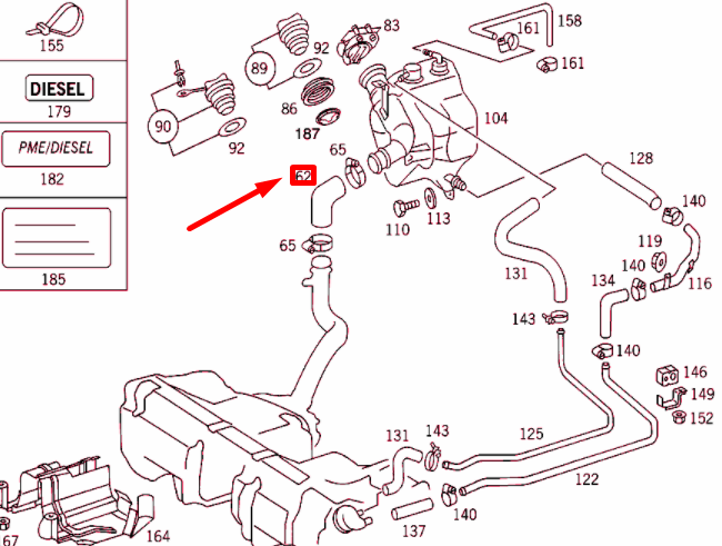 NEW MB C W202 EXPANSION TANK TO FILLER PIPE HOSE A2024767326 ORIGINAL