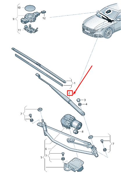 new vw arteon 3h front right wiper arm rhd 3g8955410a original