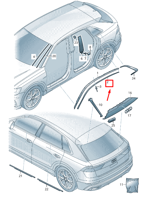 NEW AUDI Q8 4MN RIGHT ROOF FRAME SEAL 4M8854544B ORIGINAL