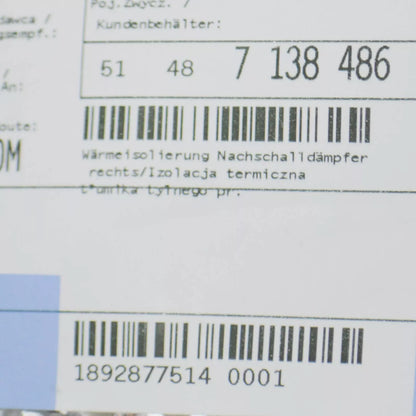 NEW BMW 3 E90 REAR RIGHT SILENCER HEAT INSULATION 51487138486 7138486 ORIGINAL