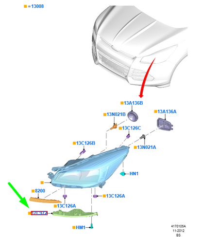 new ford kuga mk2 c520 front bumper under headlight left bracket 5238309