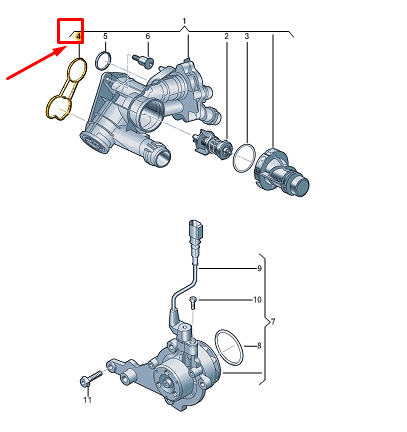 new vw golf cd mk8 engine thermostat molded seal 05l121139b original