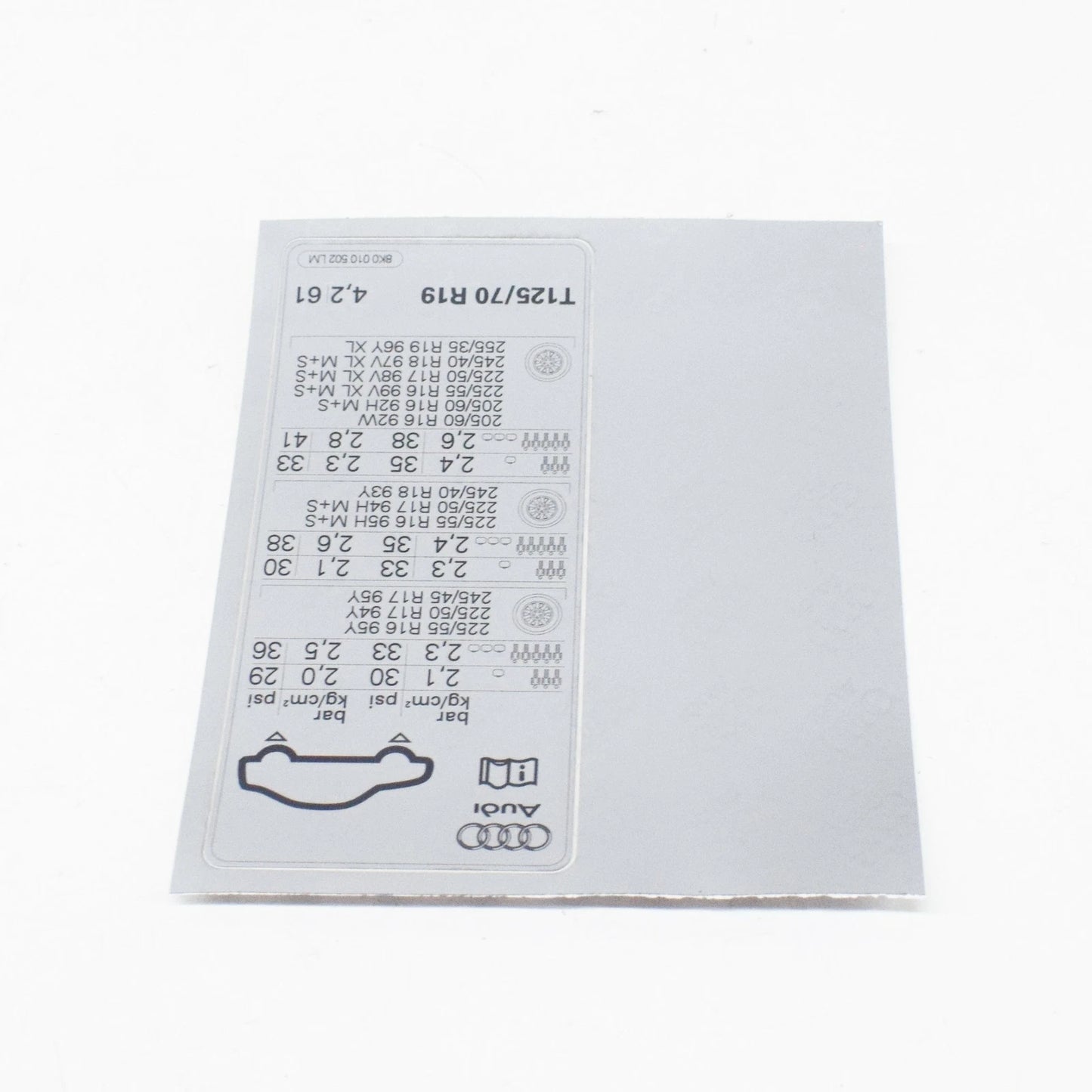 NEW AUDI A4 B8 TYRE PRESSURE DATA PLATE 8K0010502LM ORIGINAL
