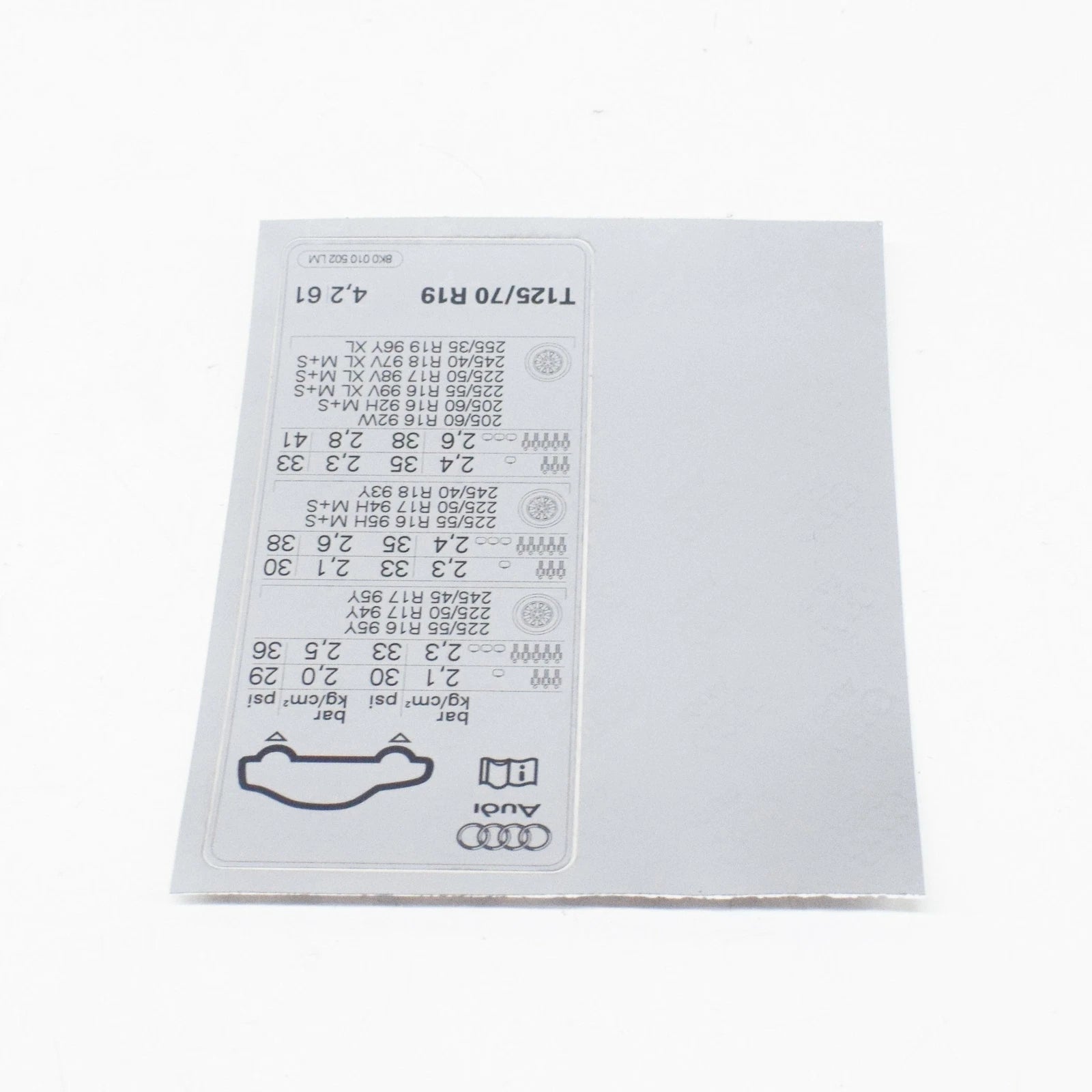 NEW AUDI A4 B8 TYRE PRESSURE DATA PLATE 8K0010502LM ORIGINAL
