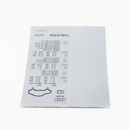 NEW AUDI A4 B8 TYRE PRESSURE DATA PLATE 8K0010502LM ORIGINAL