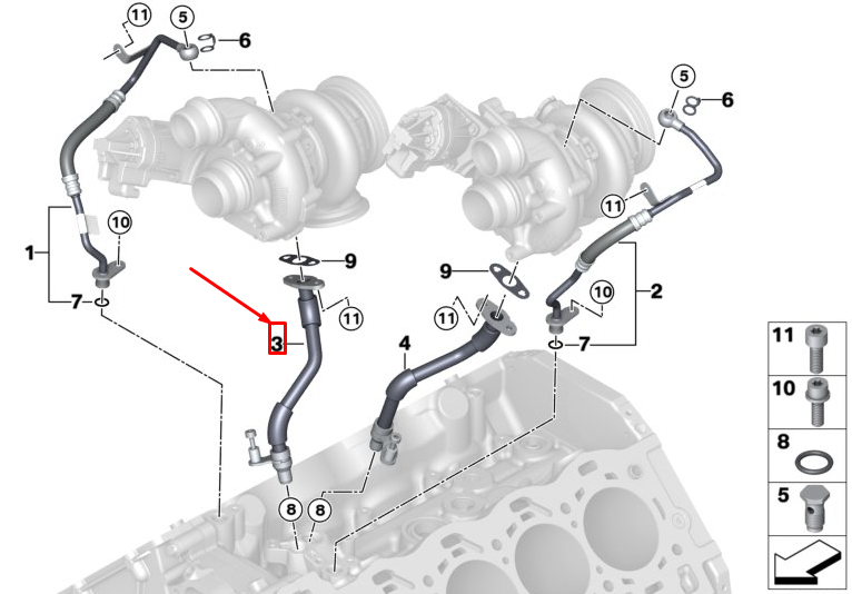 new bmw x7 g07 exhaust turbocharger oil return line 11429453893 original