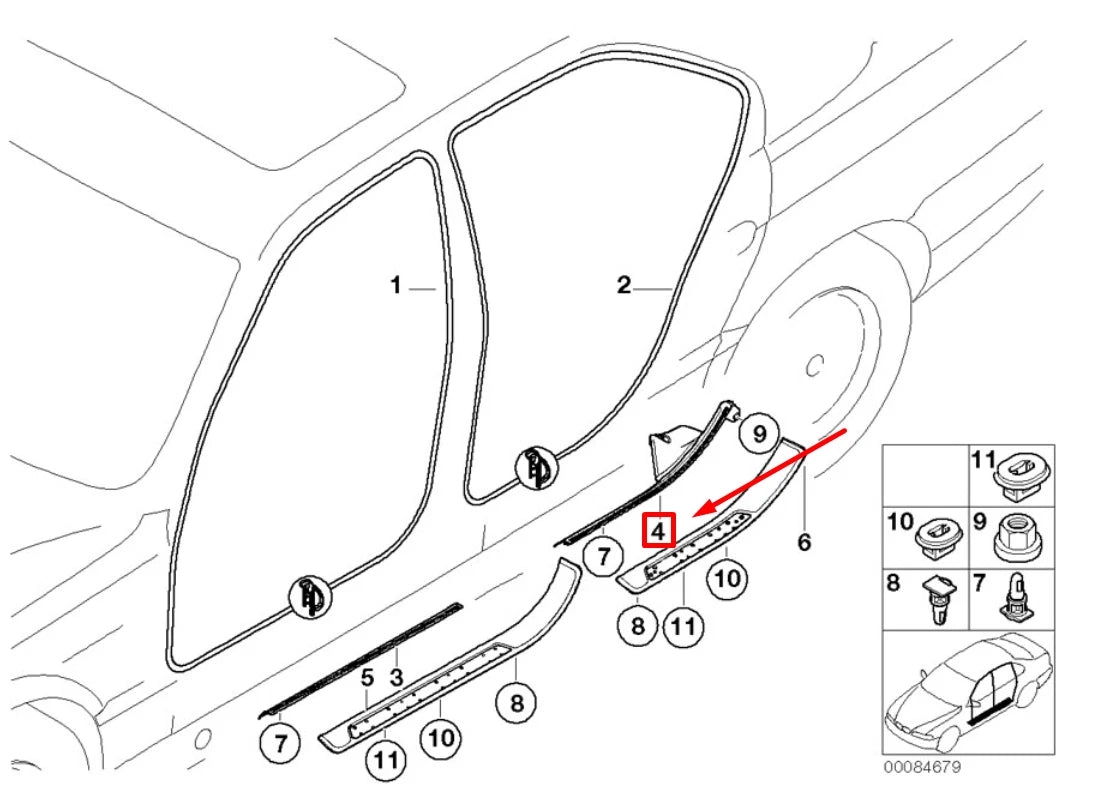 NEW BMW 7 E38 REAR RIGHT DOOR TRIM SILL PLATE INSERT 8174532 51478174532