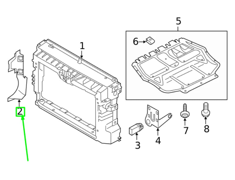 NEW VOLKSWAGEN PASSAT B8 LEFT SIDE RADIATOR AIR DEFLECTOR 561121283D ORIGINAL