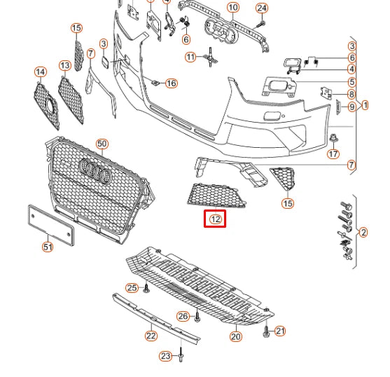 NEW AUDI A4 RS4 B8 FRONT LEFT LOWER LOWER AIR GRILLE 8K0807681P T94 GENUINE