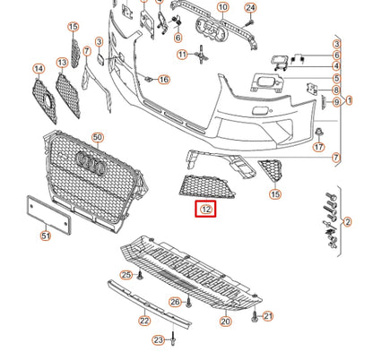 NEW AUDI A4 RS4 B8 FRONT LEFT LOWER LOWER AIR GRILLE 8K0807681P T94 GENUINE