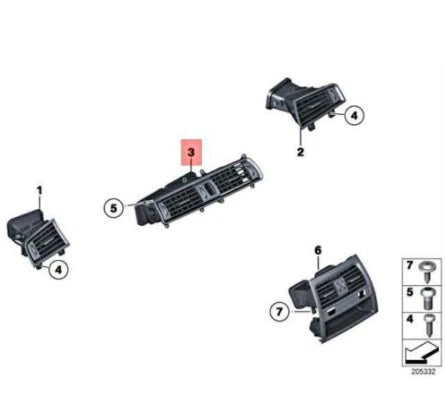 NEW BMW 5 GT F07 CENTER CONSOLE FRESH AIR VENT GRILLE 64229142584 ORIGINAL