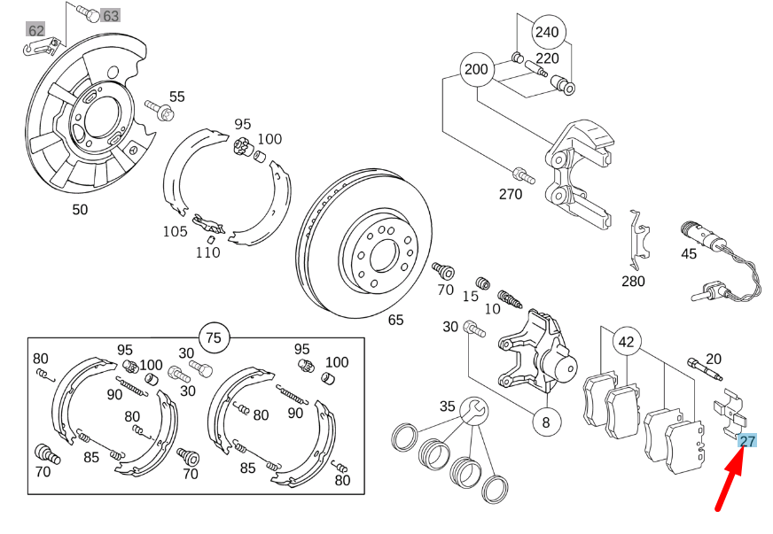new mercedes-benz s w220 rear right brake caliper spring a0004217691 original