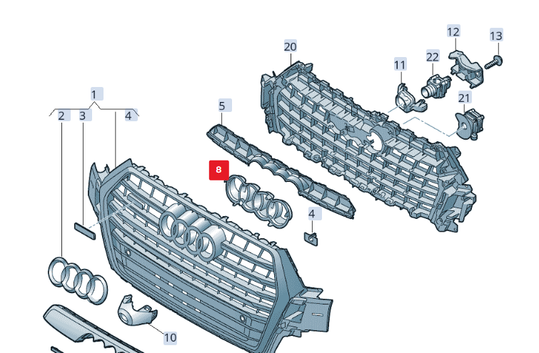 NEW AUDI Q7 4M FRONT RADIATOR GRILLE BADGE BRACKET 4M0853169B ORIGINAL
