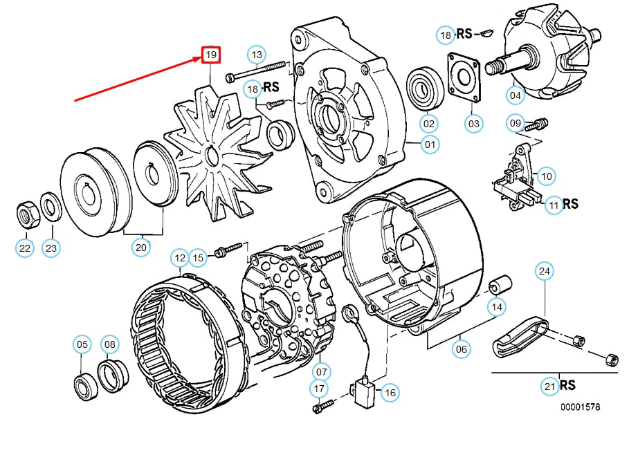 NEW BMW 3 E30 ALTERNATOR FAN WHEEL 12311735306 ORIGINAL